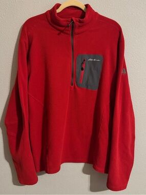 Eddie Bauer Men’s Red Fleece Quarter Zip Pullover Jacket XL